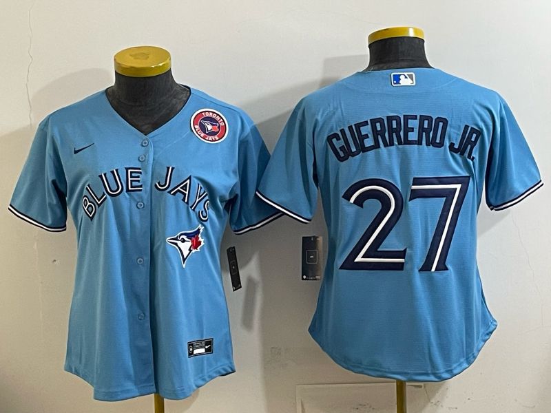 Women 2025 Toronto Blue Jays #27 Guerrero jr Light blue Game Nike MLB Jersey style 005->women mlb jersey->Women Jersey